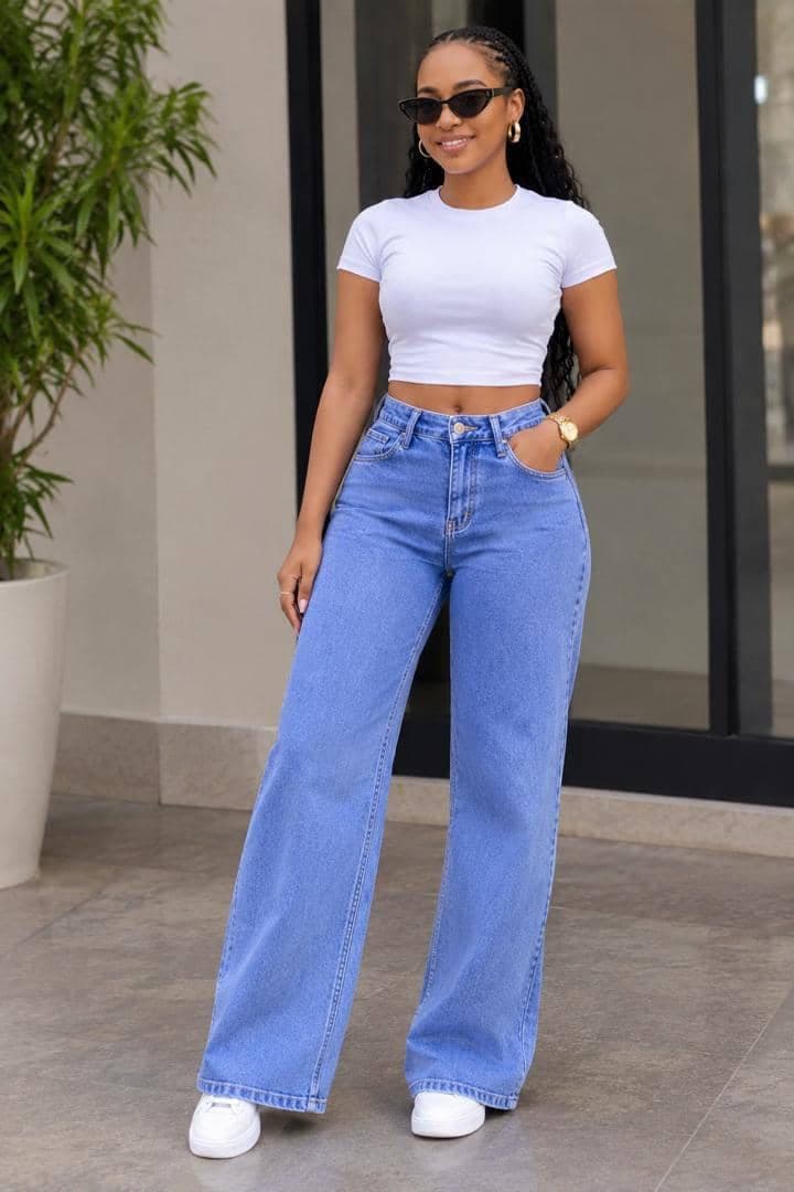 High-waisted wide- jeans