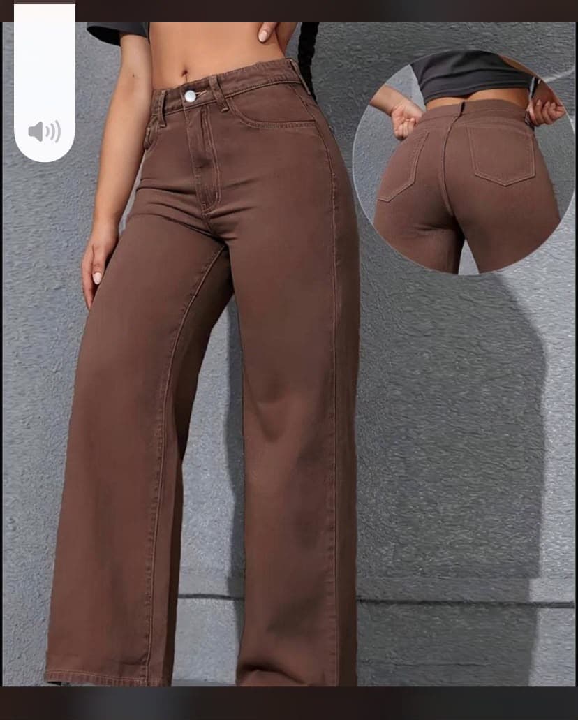 Chocolate brown high-waisted wide- leg jeans