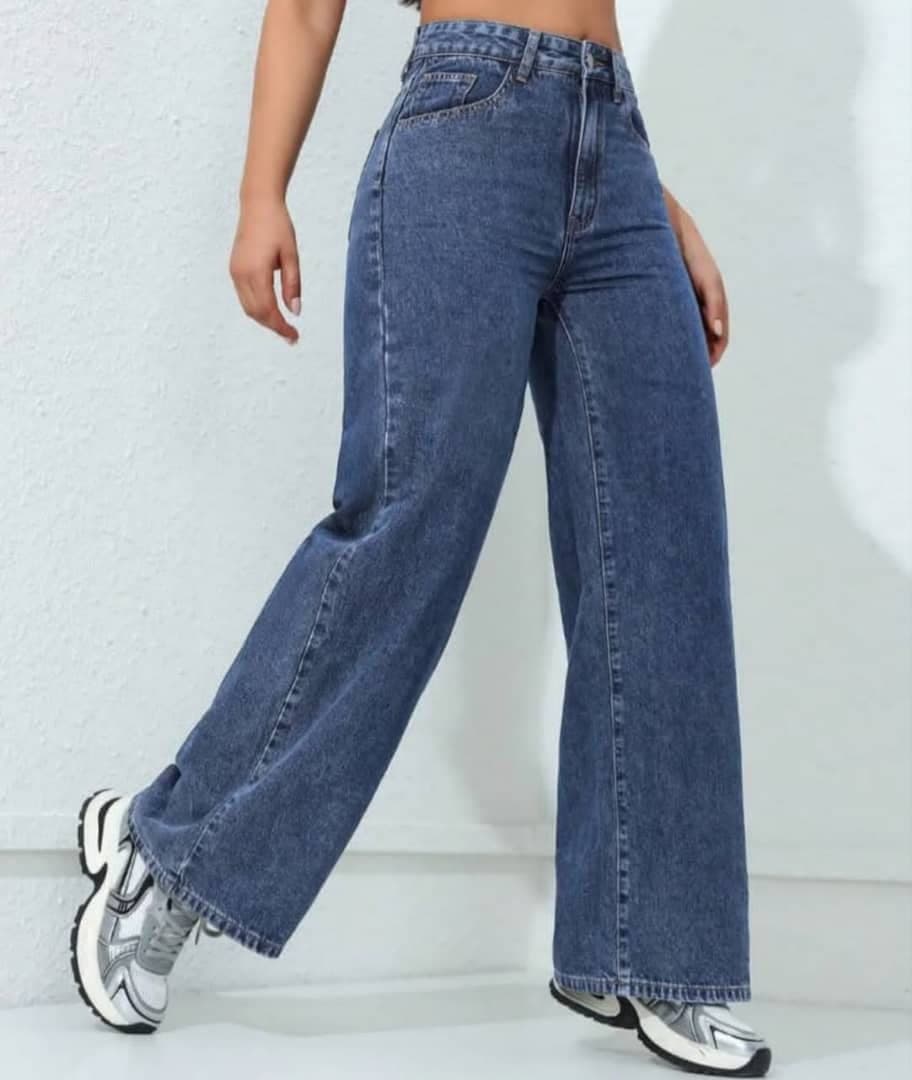 Light blue denim High-waisted wide-leg jeans