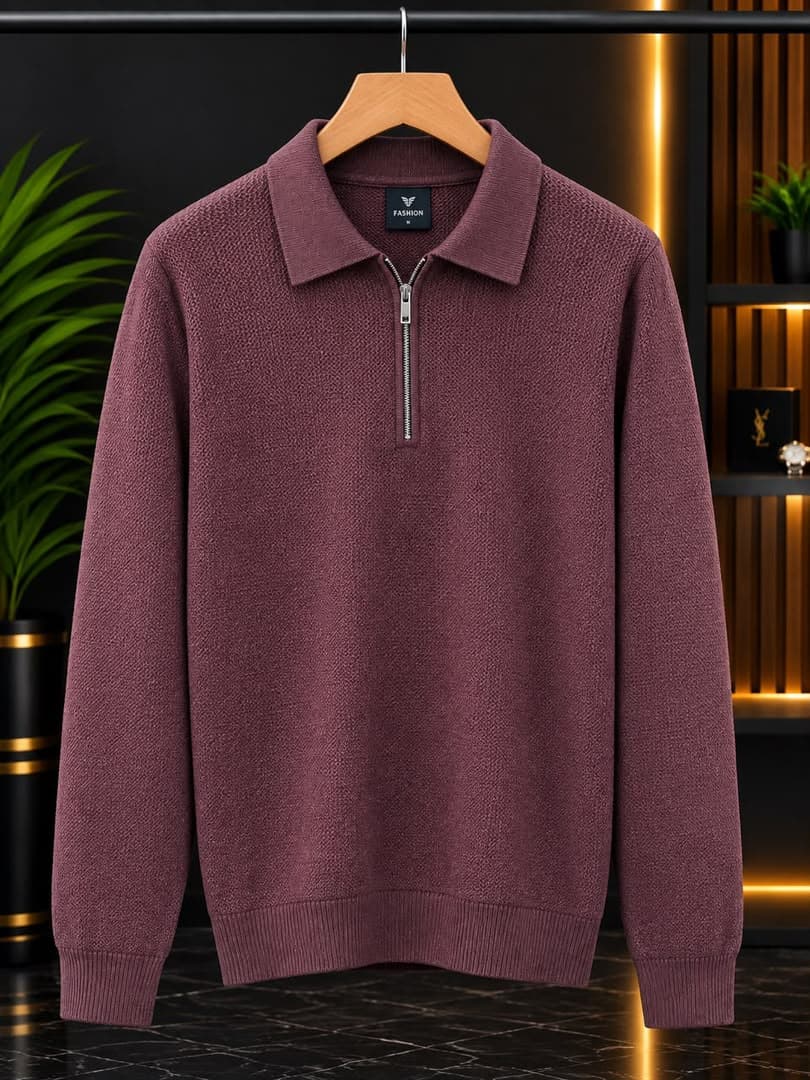 Zip-neck polo sweater