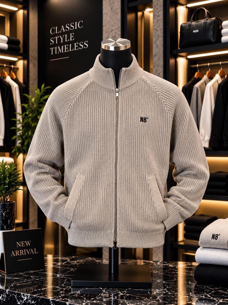 Ribbed knit Zip-up sweater