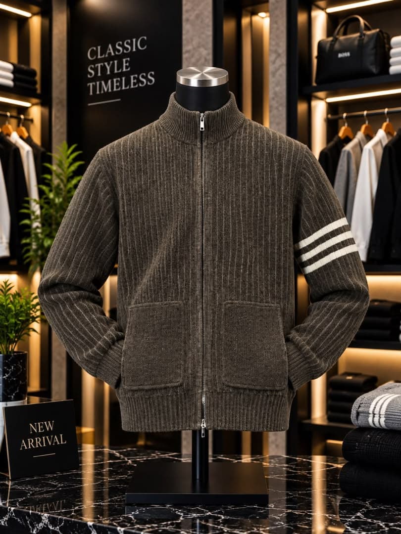 Ribbed knit Zip-up sweater