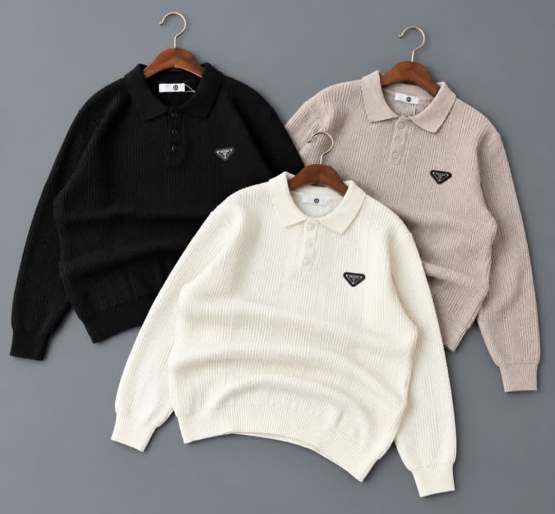 Prada Long-sleeve ribbed knit polo sweater