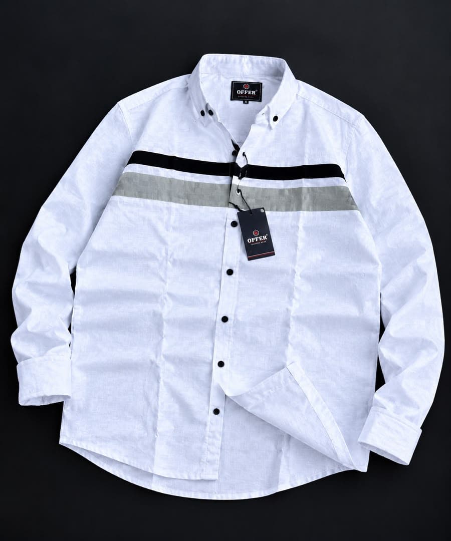 STRIPED CHEST ACCENT LONG-SLEEVE SHIRT