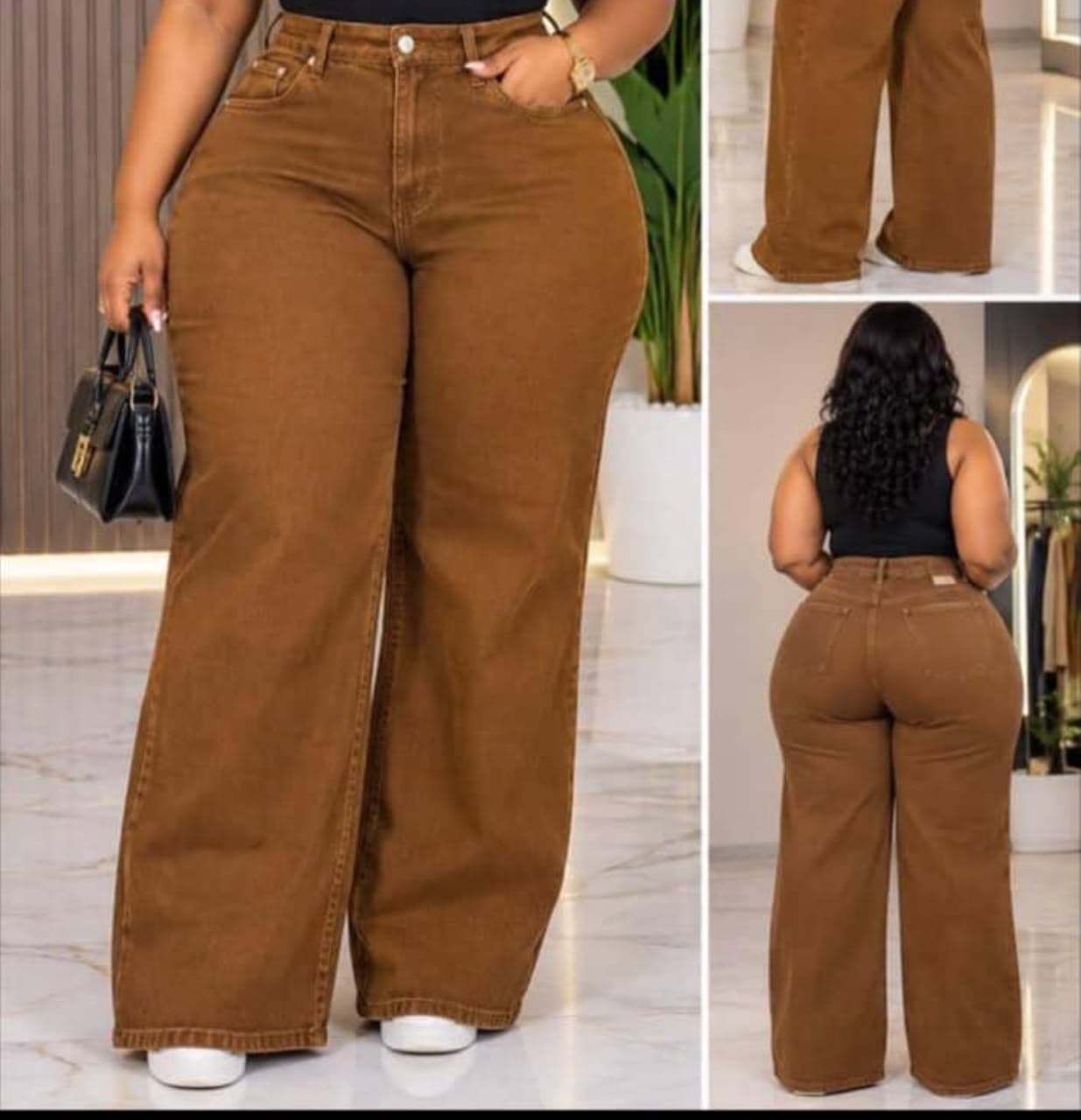 Chocolate brown high-waisted wide- leg jeans