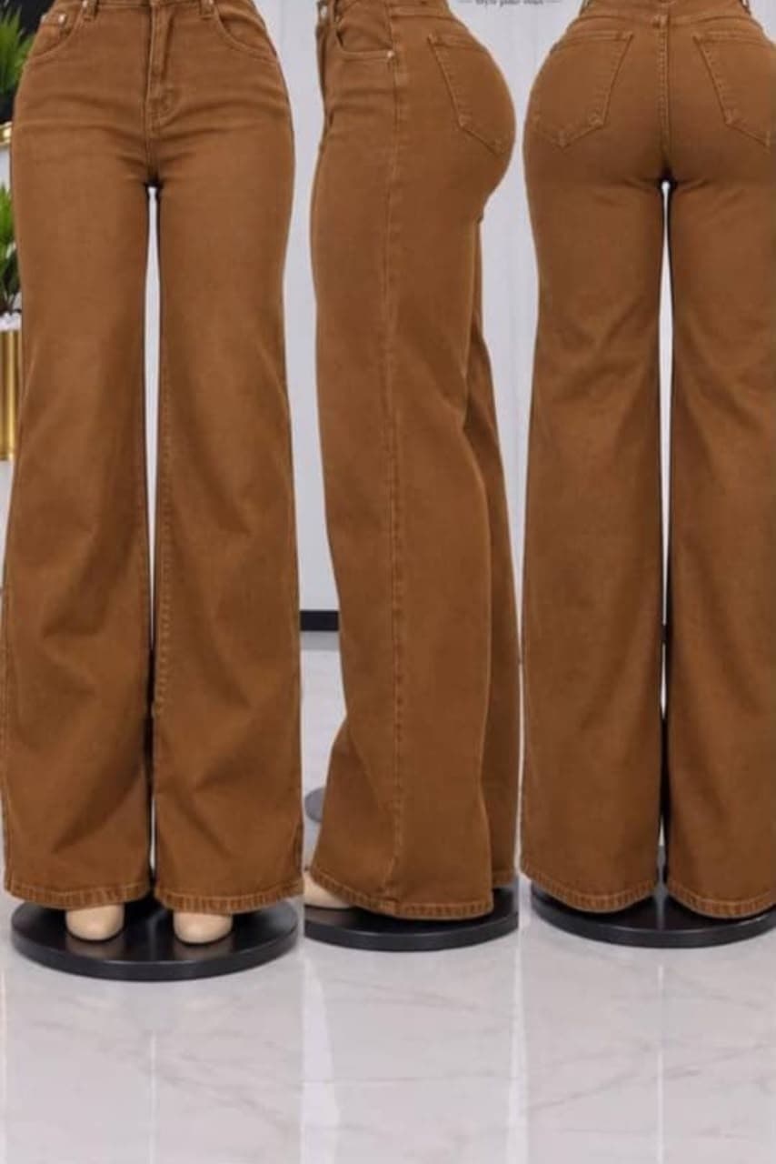 Chocolate brown high-waisted wide- leg jeans