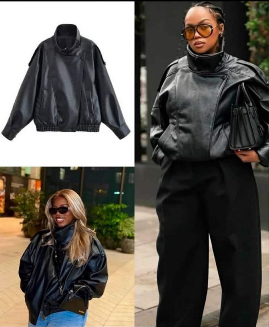 Oversize Faux-Leather Biker Jackect 