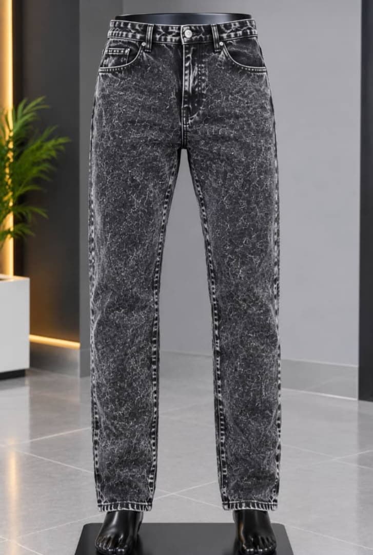 Snow Wash Straight Leg Jeans