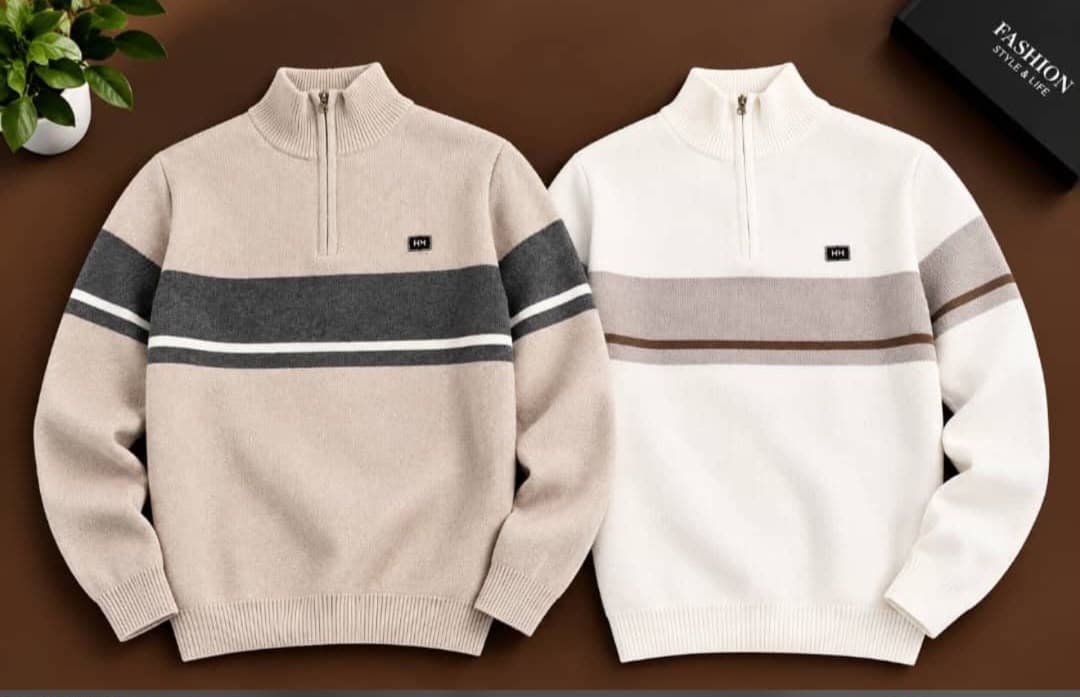 Horizontal Stripe Half-Zip Sweater