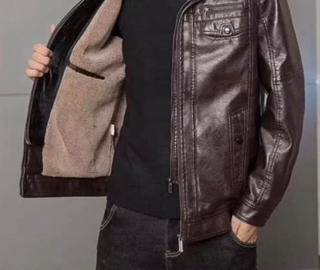 Fleece-Lined Leather Jacket